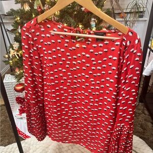 Ann Taylor Factory Red Top with White Floral Pattern